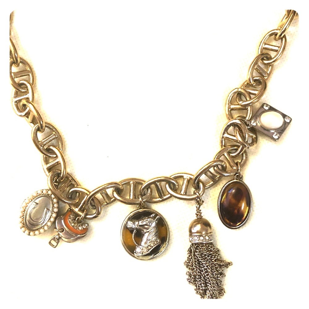 Gold tone equestrian charm necklace. Aprox 18”